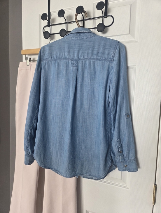 Talbots Ruffled Button-front Lyocell Denim Top - Picture 7 of 9